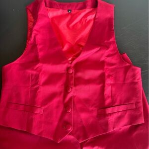 Vibrant Red Button-Up Vest and Short Set